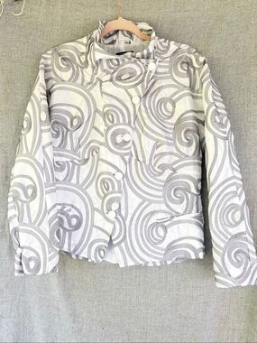 Samuel Dong White Gray Swirl Embroidered Statement Jacket Women’s L
